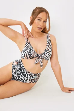 Leopard Print Tie Front Bikini Top
