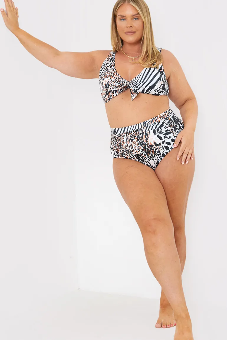 Leopard Print Tie Front Bikini Top