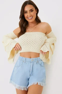 Light Wash Flared Denim Shorts