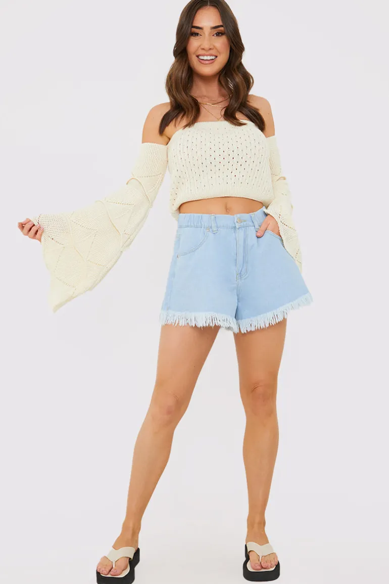 Light Wash Flared Denim Shorts