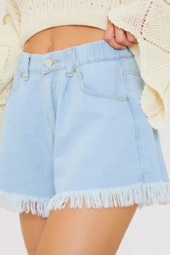 Light Wash Flared Denim Shorts