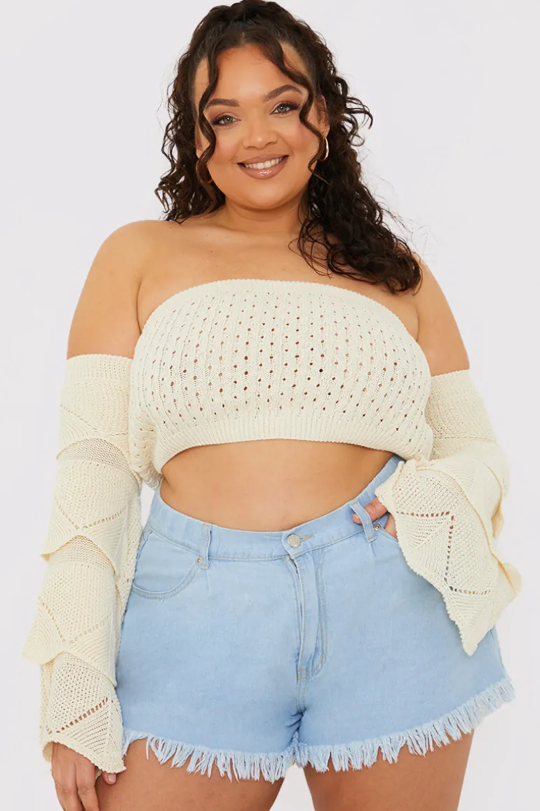 Light Wash Flared Denim Shorts