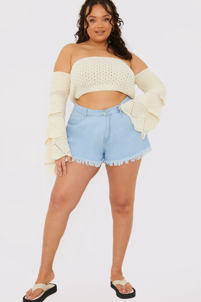 Light Wash Flared Denim Shorts