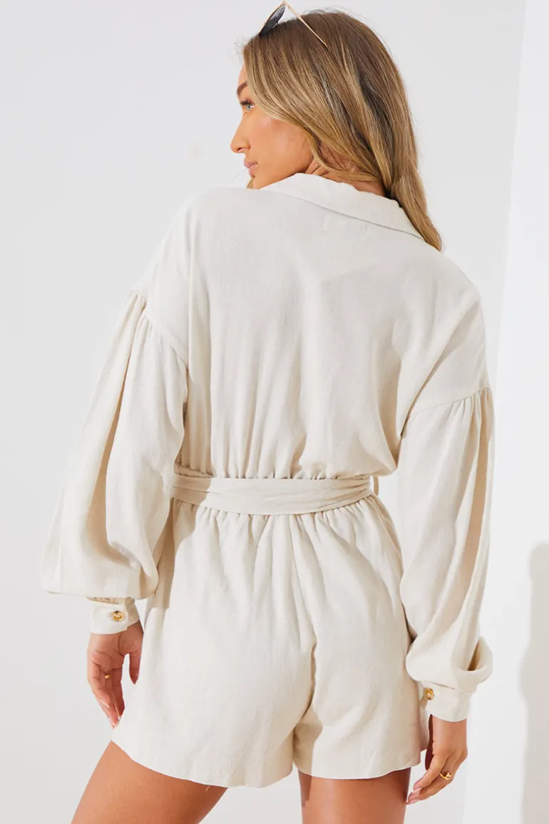 Linen Blend Belted Playsuit