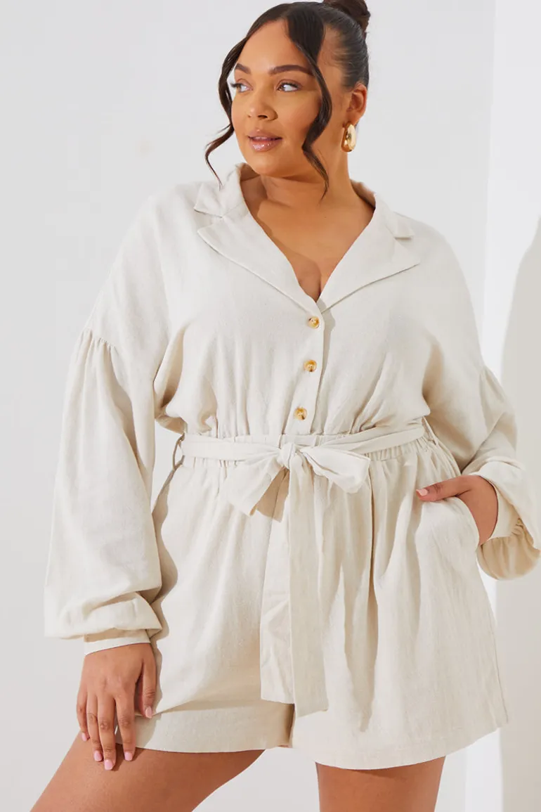 Linen Blend Belted Playsuit