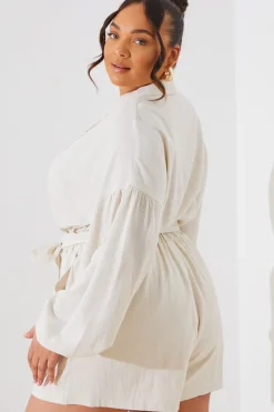 Linen Blend Belted Playsuit
