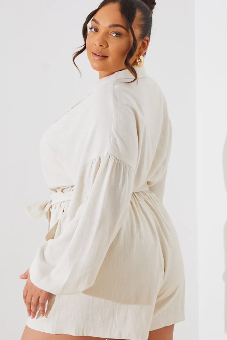Linen Blend Belted Playsuit