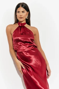 Liquid Satin Halterneck Cowl Back Midaxi Dress