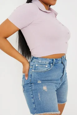 Mid Wash Ripped Denim Shorts