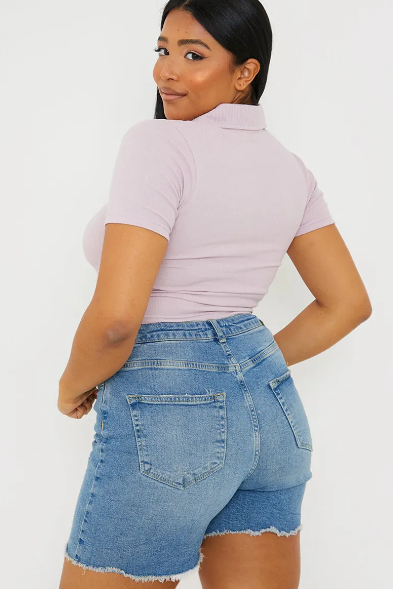 Mid Wash Ripped Denim Shorts