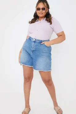 Mid Wash Ripped Denim Shorts