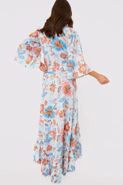 Multi Floral Frill Detail Wrap Maxi Skirt