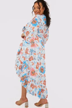 Multi Floral Frill Detail Wrap Maxi Skirt