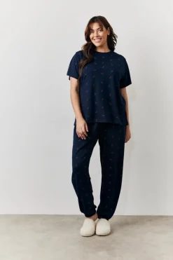 Navy Cherry Print T Shirt and Cuff Jogger Pj Set