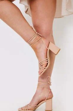 Nude Lace Up Ankle Block Heel