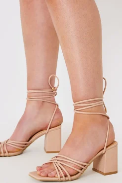 Nude Lace Up Ankle Block Heel