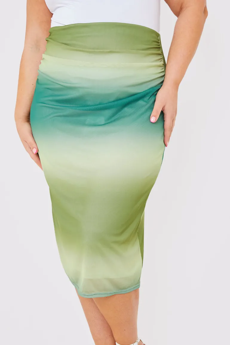 Ombre Mesh Midi Skirt