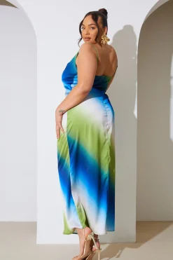 Ombre Satin Cowl Neck Maxi Dress