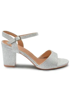 PAITYN BUCKLE UP LOW BLOCK HEEL SANDAL IN MOON SILVER GLITTER