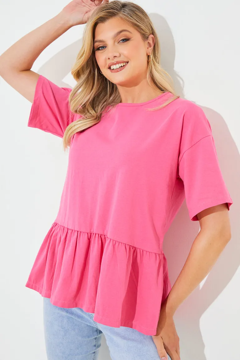Peplum Hem Dropped Shoulder Tshirt