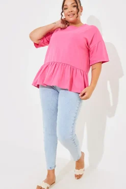 Peplum Hem Dropped Shoulder Tshirt