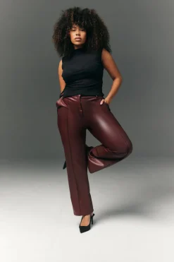 Perfect Sculpting High Waisted Leather Look Straight Leg Trouser