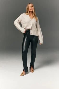 Perfect Sculpting High Waisted Leather Look Zip Front Legging