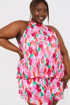Pleated Plisse High Neck Top