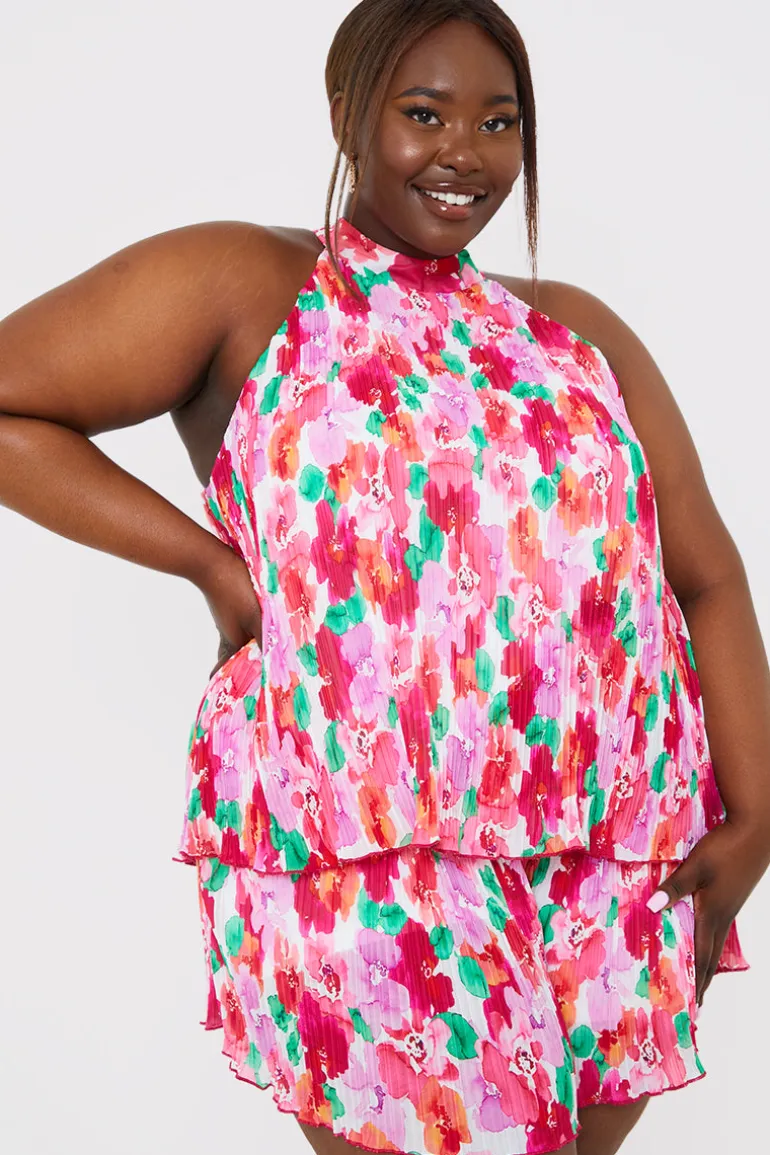 Pleated Plisse High Neck Top