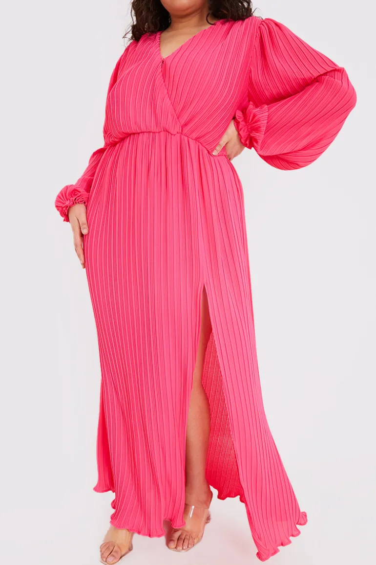 Plisse Ballon Sleeve Maxi Dress