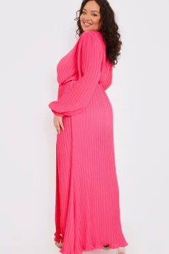 Plisse Ballon Sleeve Maxi Dress
