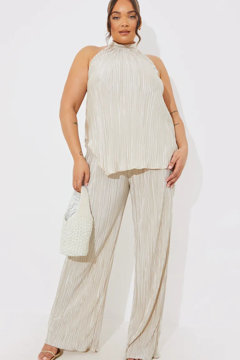 Plisse Wide Leg Co-Ord Trousers