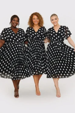 Polka Dot Print Pleated Wrap Midi Dress