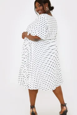 Polka Dot Print Pleated Wrap Midi Dress