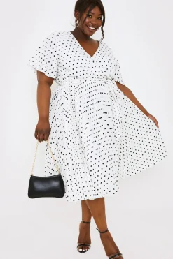 Polka Dot Print Pleated Wrap Midi Dress