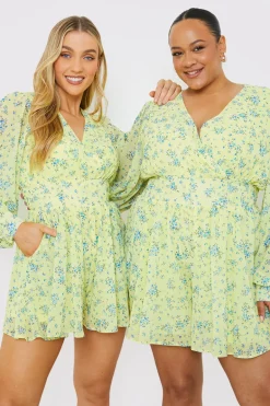 Printed Balloon Sleeve Playsuit