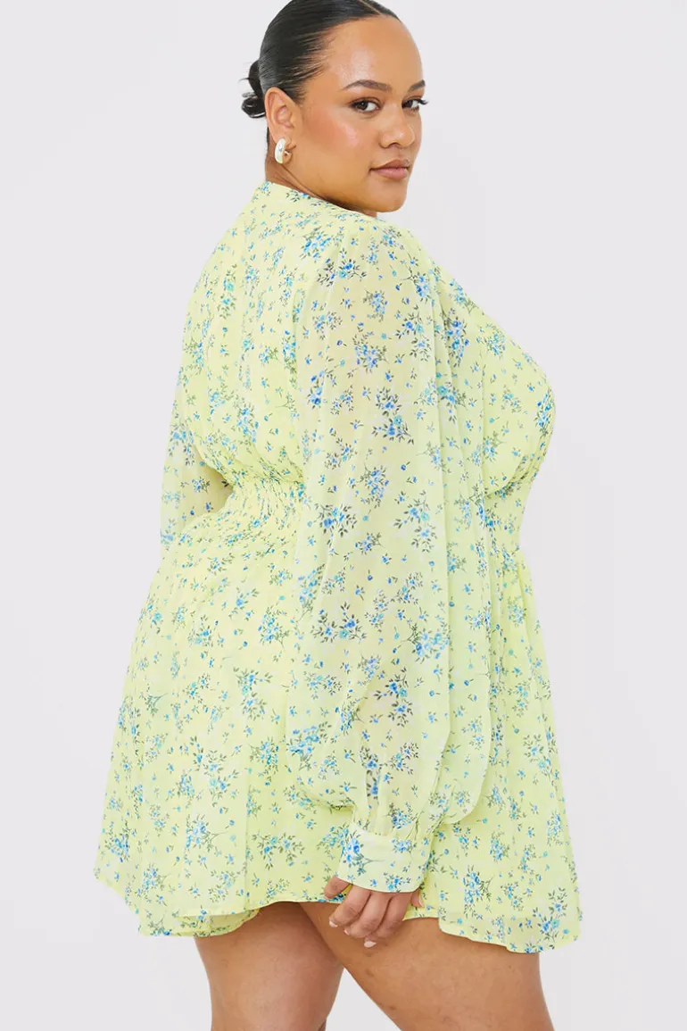 Printed Balloon Sleeve Playsuit