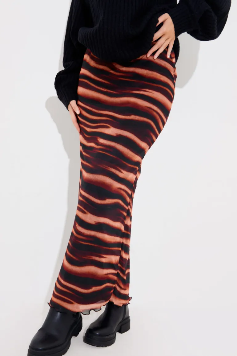 PRINTED MESH MIDAXI SKIRT