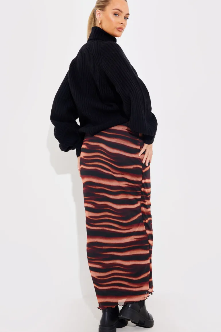 PRINTED MESH MIDAXI SKIRT