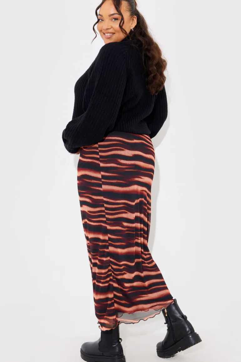 PRINTED MESH MIDAXI SKIRT