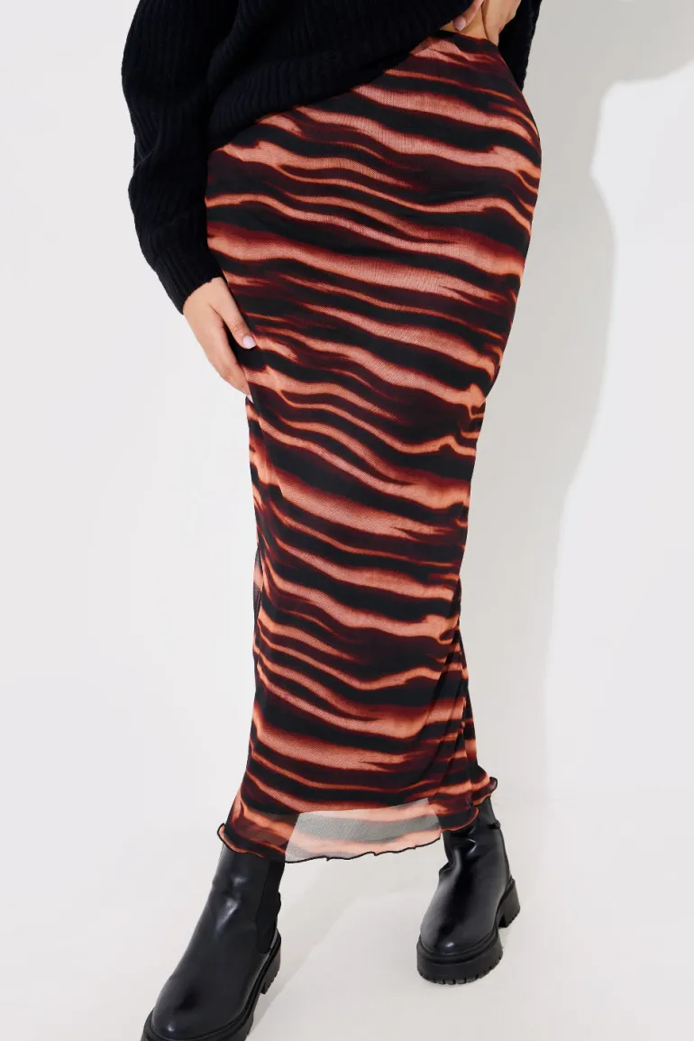PRINTED MESH MIDAXI SKIRT