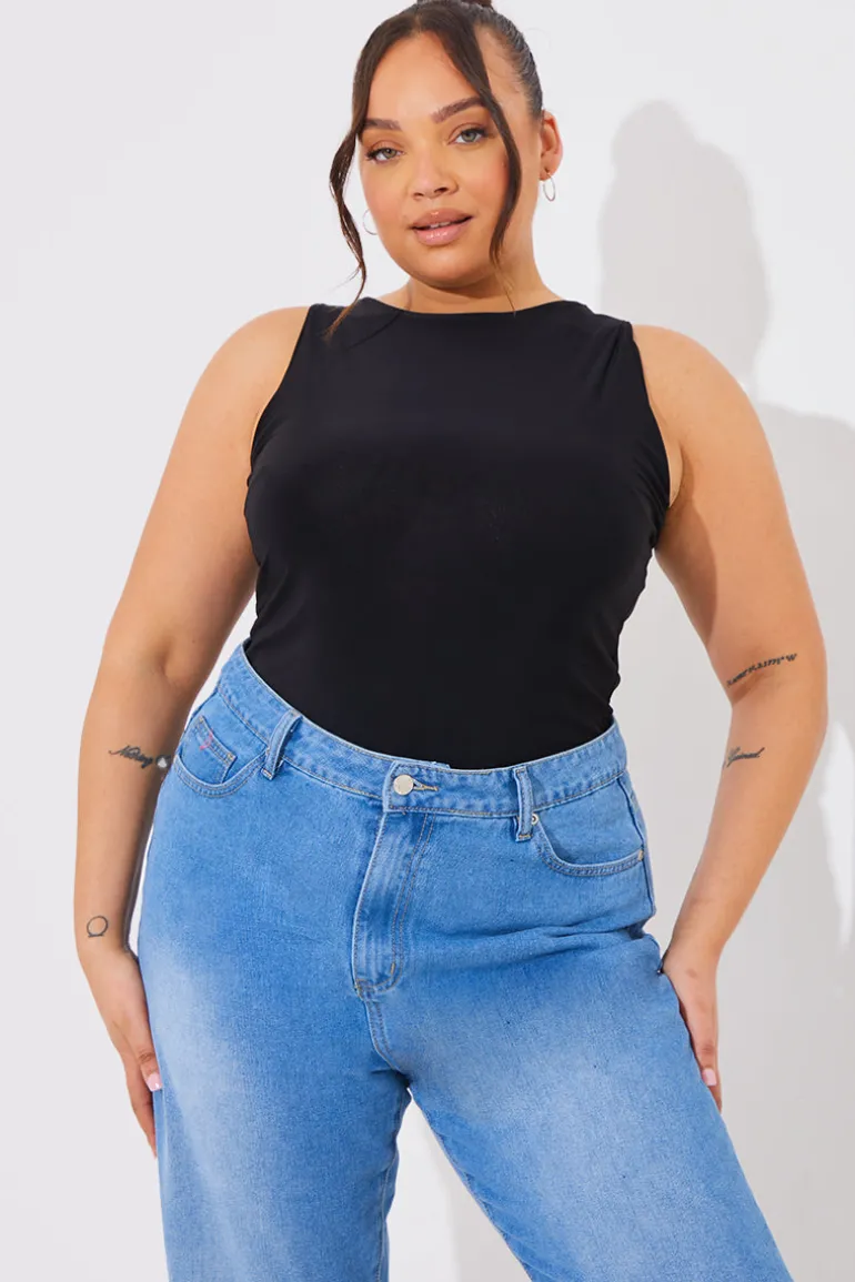Racer Neck Double Layer Slinky Bodysuit
