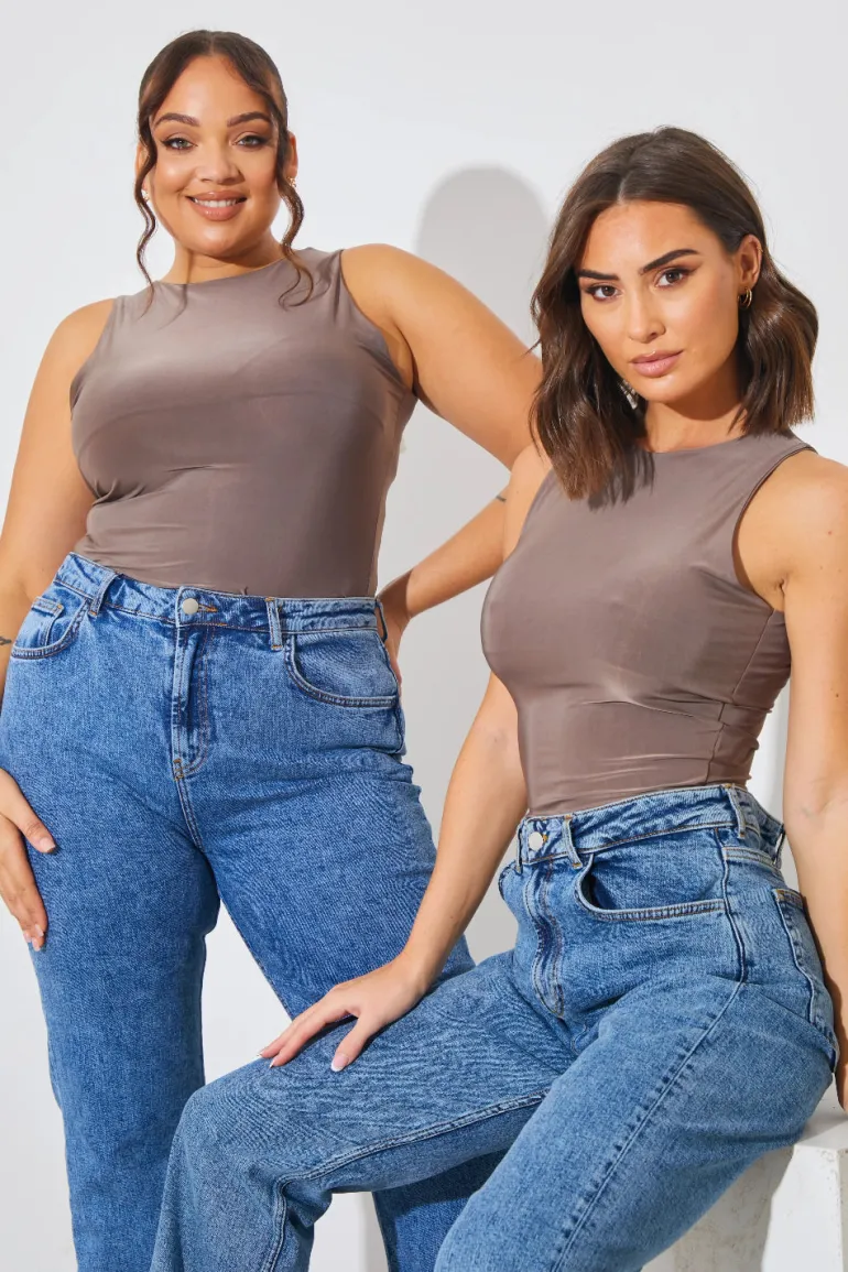 Racer Neck Double Layer Slinky Bodysuit