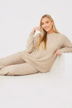 Recycled Contrast Knitted Ribbed Co Ord Wide Leg Trouser