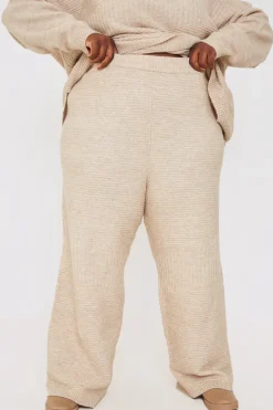 Recycled Contrast Knitted Ribbed Co Ord Wide Leg Trouser