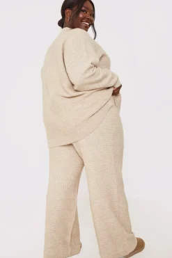 Recycled Contrast Knitted Ribbed Co Ord Wide Leg Trouser