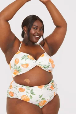 Recycled Control Orange Print Ruched Detail High Waisted Bikini Bottoms