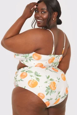 Recycled Control Orange Print Ruched Detail High Waisted Bikini Bottoms