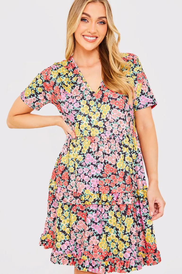 Recycled Floral Frill Mini Dress