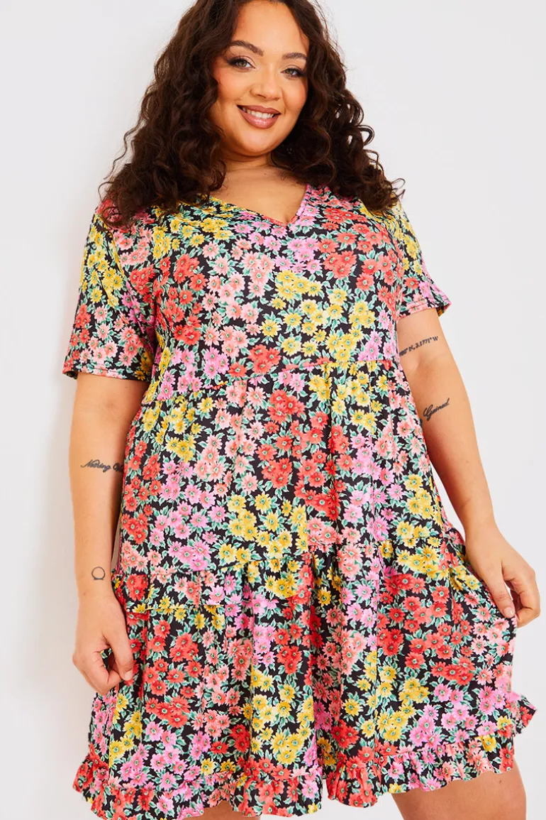 Recycled Floral Frill Mini Dress